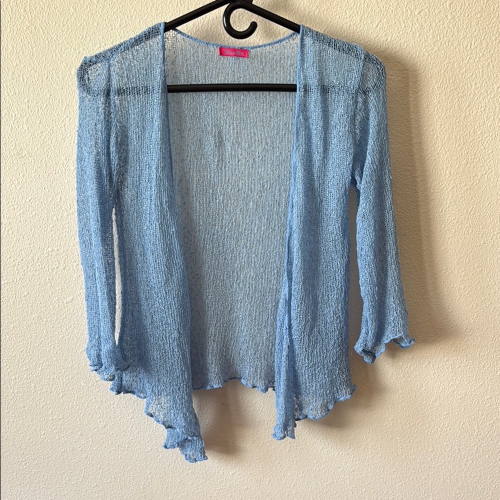 Powder Blue Open-Front Cardigan Sweater